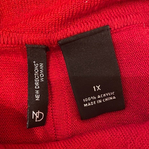 NEW DIRECTIONS Cowl Neck Fringe Wrap Front Knit Sweater Red Size 1X - Picture 4 of 5